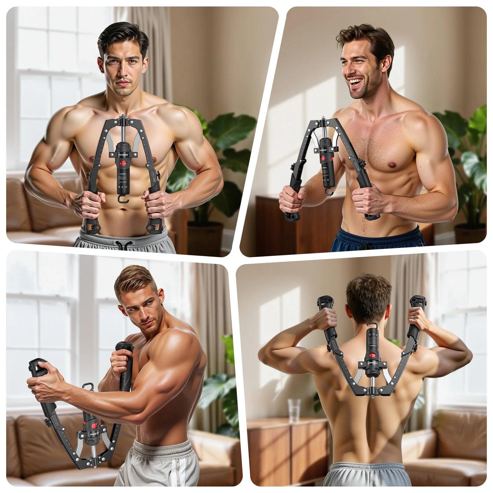 2-In-1 Twister Arm Trainer with Ab Roller Wheel, Adjustable 22-440Lbs Hydraulic Power Chest, Shoulders, Forearm, Triceps & Core Muscle Strengthener (Includes Backpack & Pad)