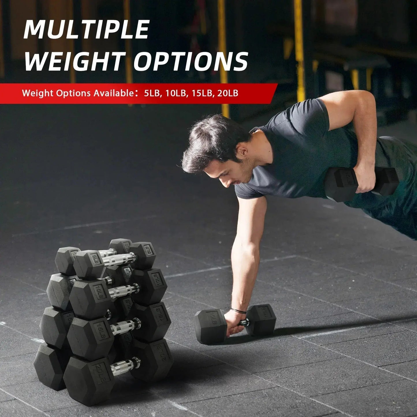 Dumbbell Set, Pairs of 5 Lb, 10 Lb, 15 Lb, and 20 Lb