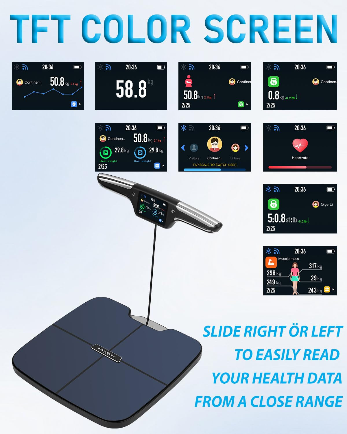 Smart Scale for Body Weight with BMI, Body Fat, Muscle Mass, 8 Electrode High Precision Bathroom Scale, Scale with App, 56 Body Composition Measurement