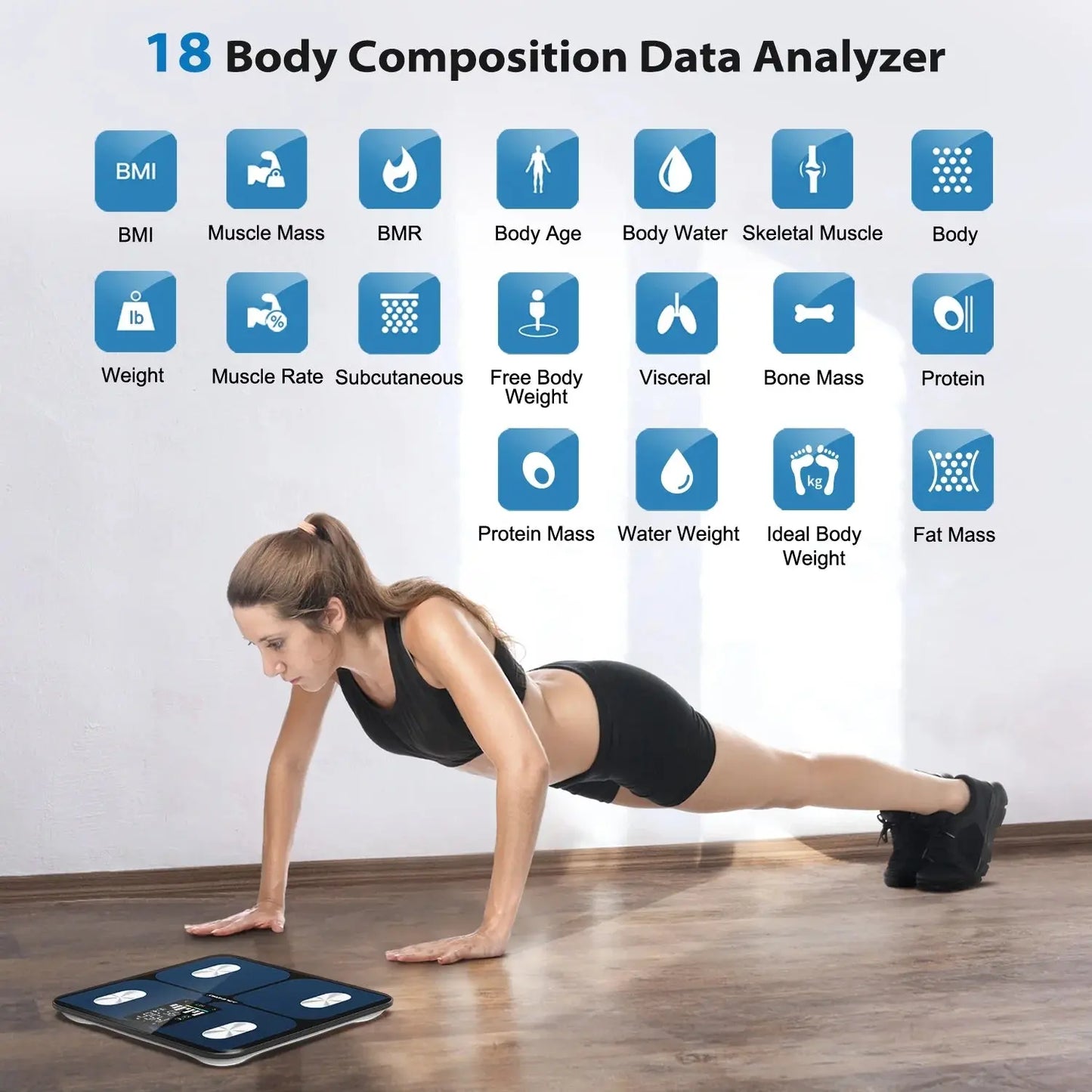 Smart Digital Scale for Body Weight and Fat Percentage Battery Powered, BMI Muscle Mass Composition Analyzer with Fitness App, 400Lb