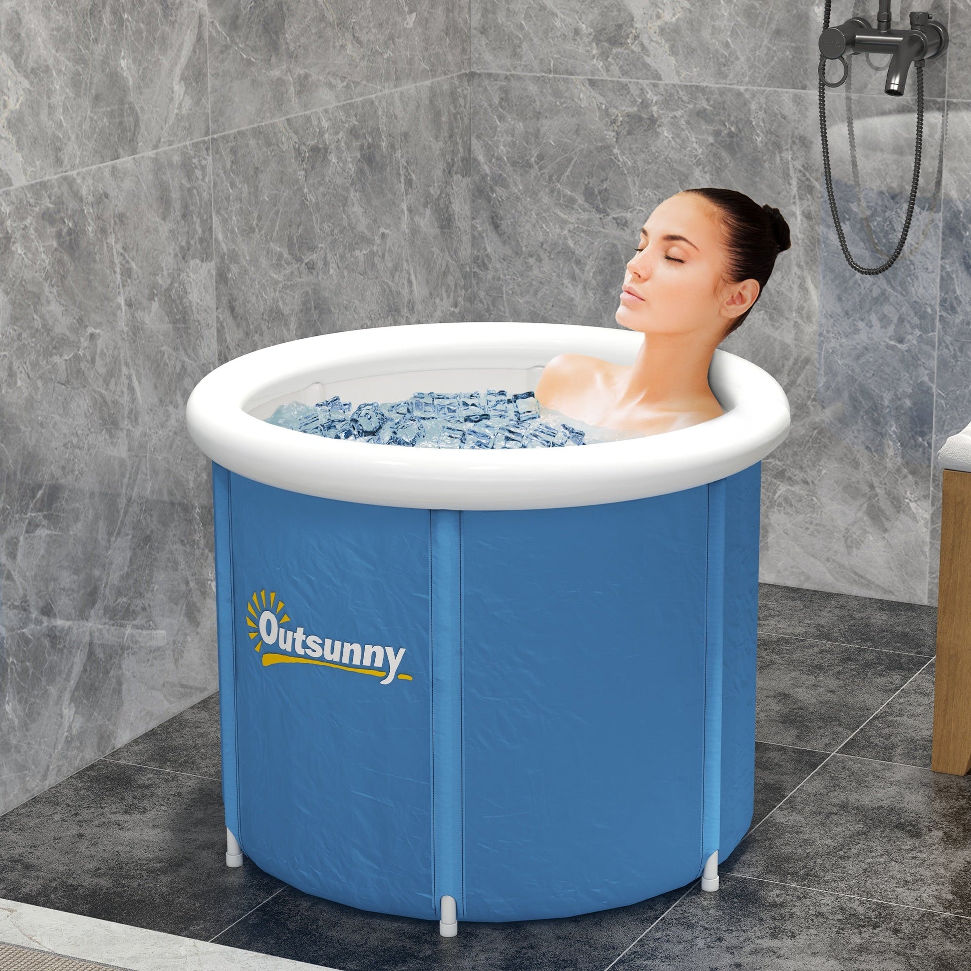 Cold Start Recovery Kit bundle: portable cold plunge tub with thermo lid plus 12-loop stretching strap