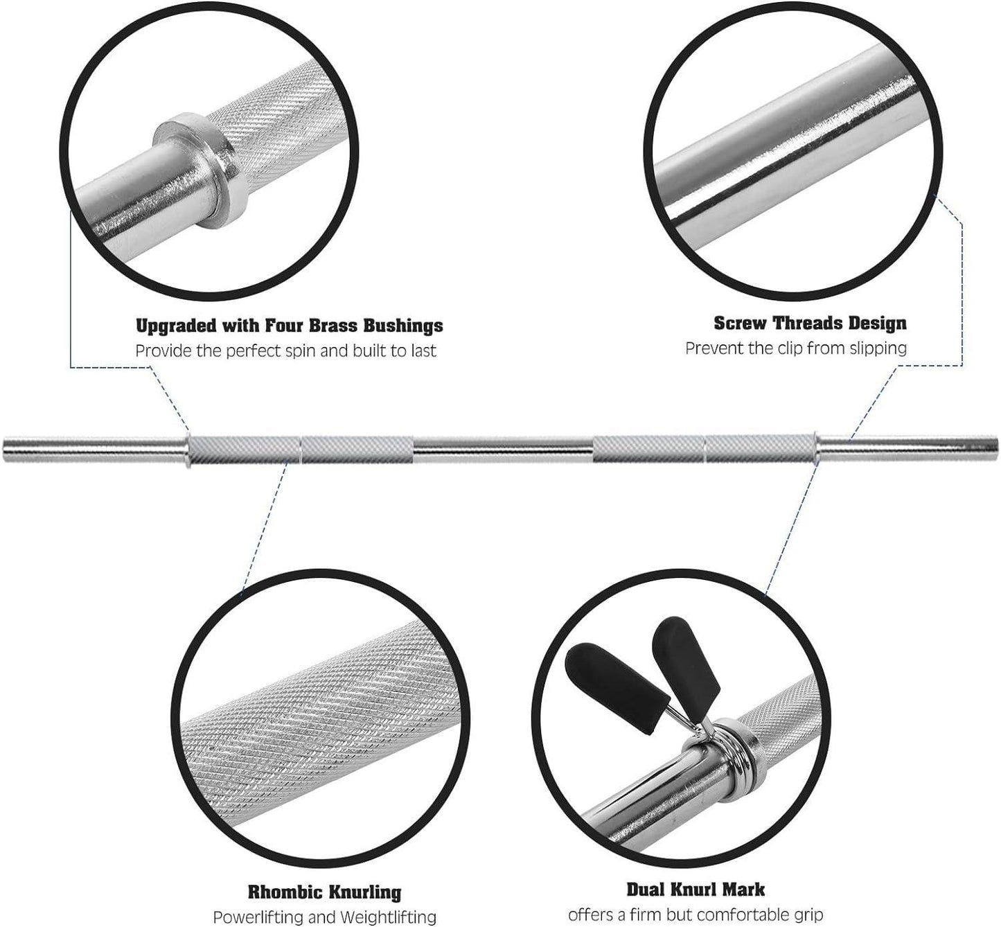 5FT Olympic Barbell Bar, Barbell Weight Set for Weightlifting and Power Lifting,Strength Training Workout Equipment with Two Spring Collars for Home Gym Fitness Powerlifting (A-Silver-5Ft)