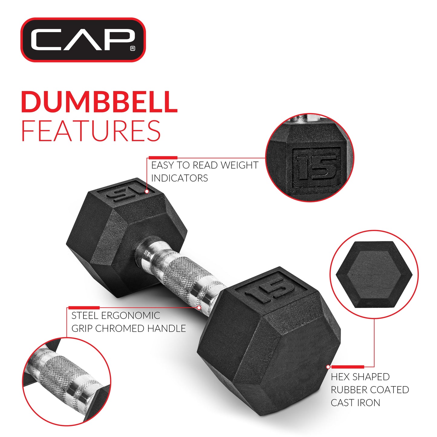 Barbell, 30Lb Rubber Hex Dumbbell, Single