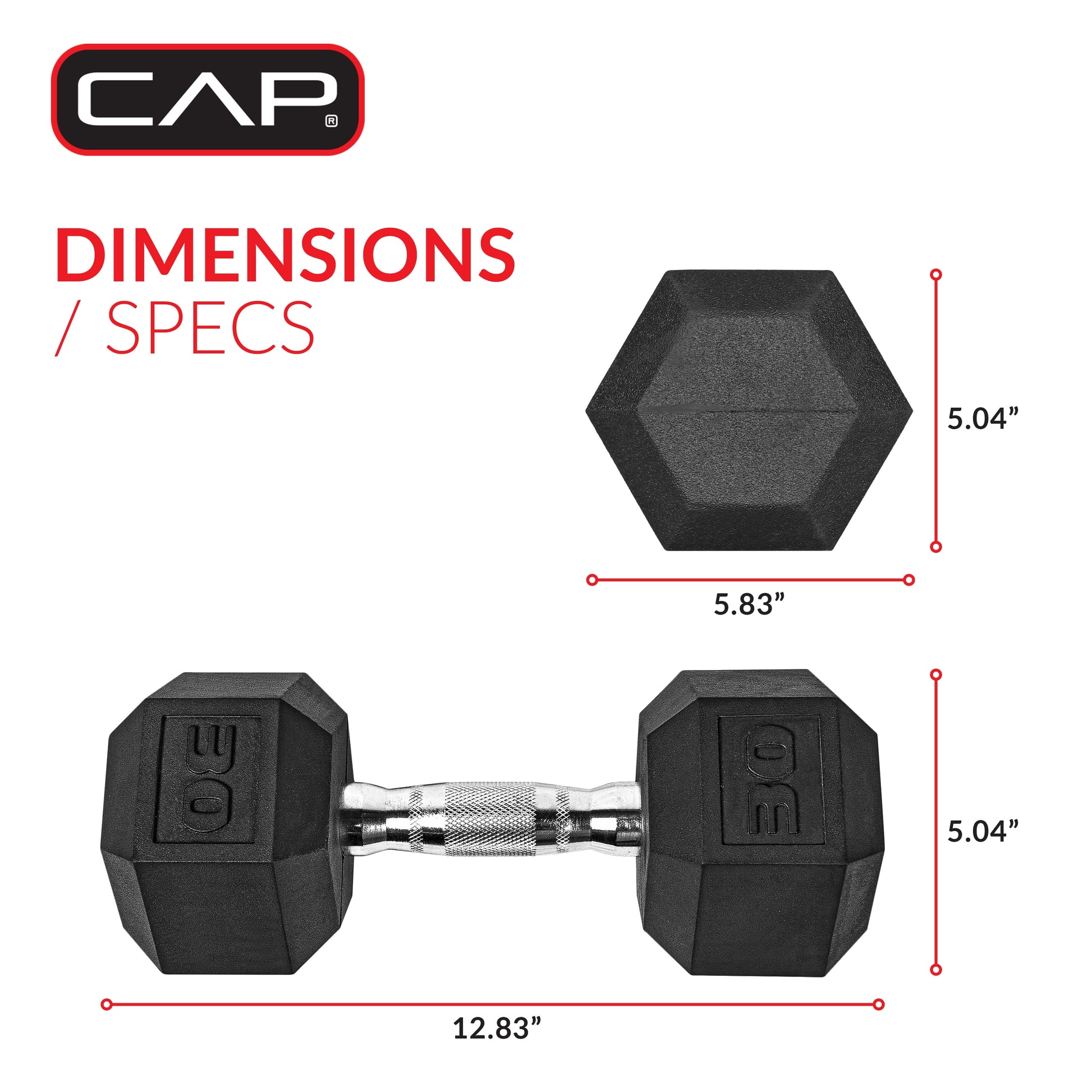 Barbell, 30Lb Rubber Hex Dumbbell, Single
