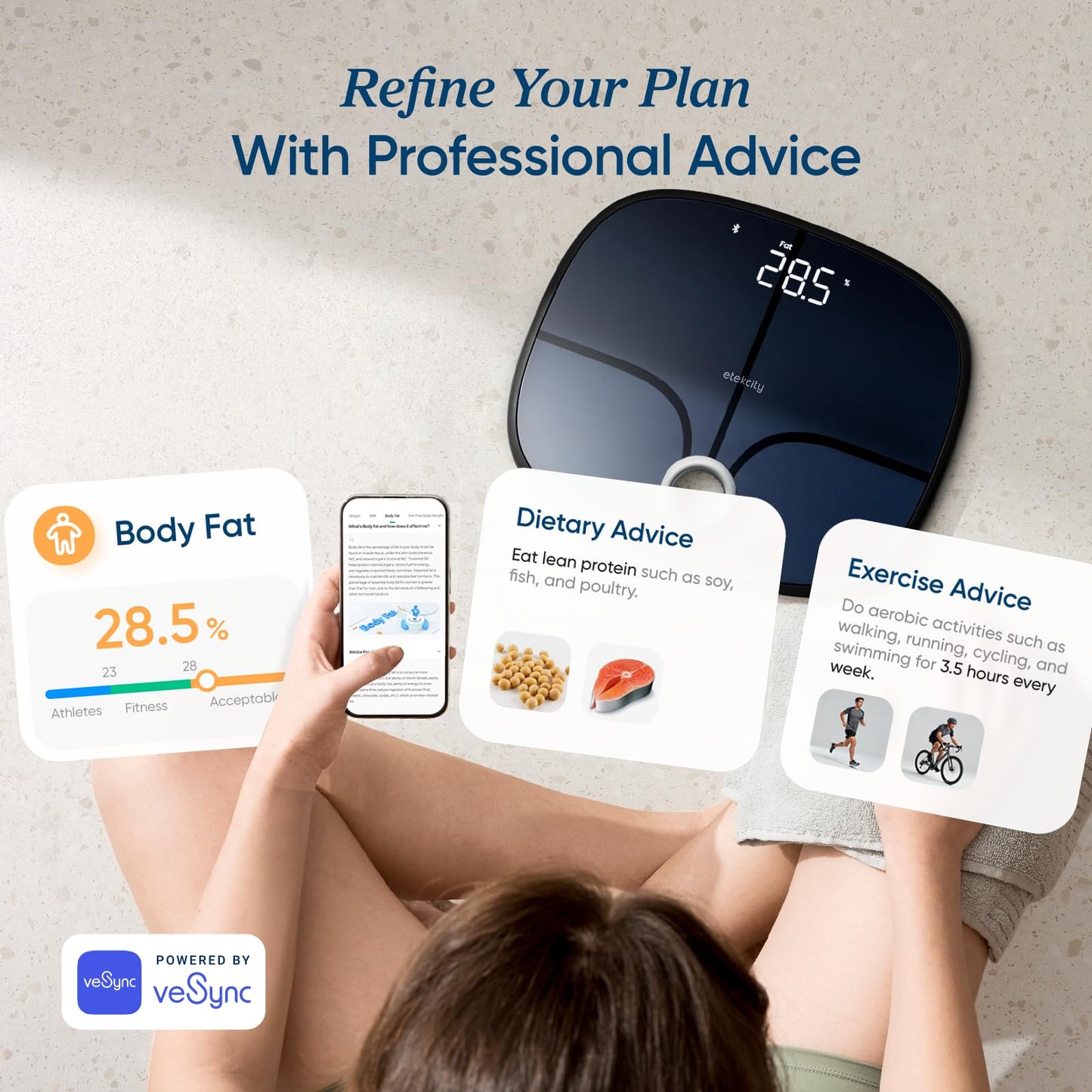 Etekcity Smart Scale for Body Weight, FSA&HSA Eligible, Bathroom Digital Weighing Scale with BMI, Body Fat, Muscle Mass, Accurate Bluetooth Home User Health Equipment Sync Apps, LED, Tempered glass