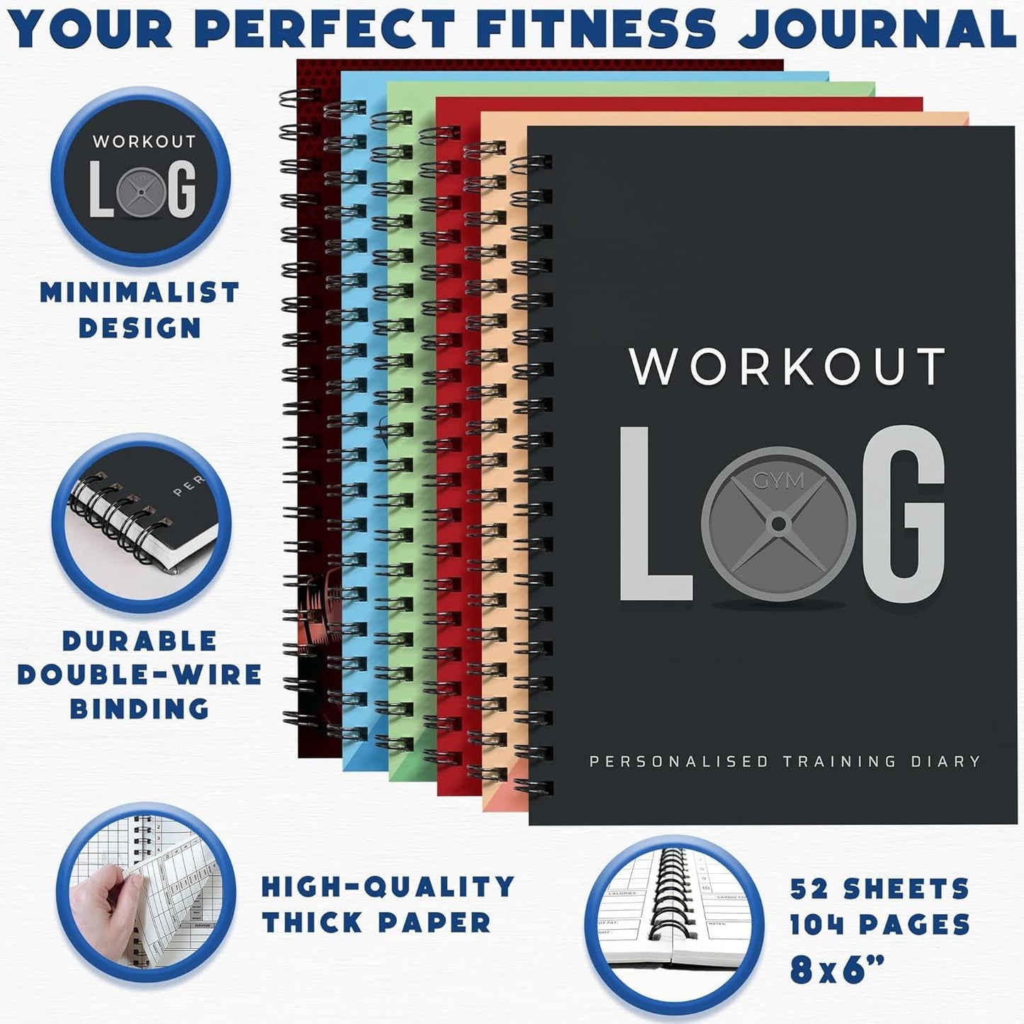 Workout Planner for Daily Fitness Tracking & Goals Setting - A5 Size, 6” X 8”, Charcoal Gray - Men & Women Personal Home & Gym Training Diary - Log Book Journal - by
