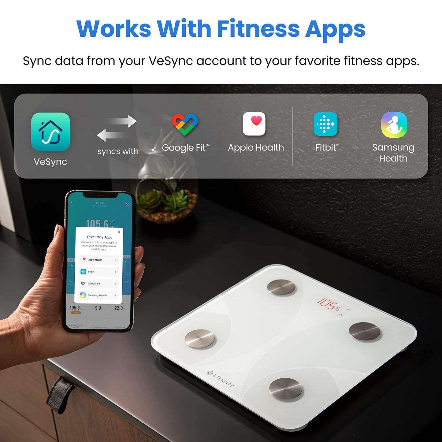 Etekcity Smart Scale for Body Weight, FSA&HSA Eligible, Bathroom Digital Weighing Scale with BMI, Body Fat, Muscle Mass, Accurate Bluetooth Home User Health Equipment Sync Apps, LED, Tempered glass