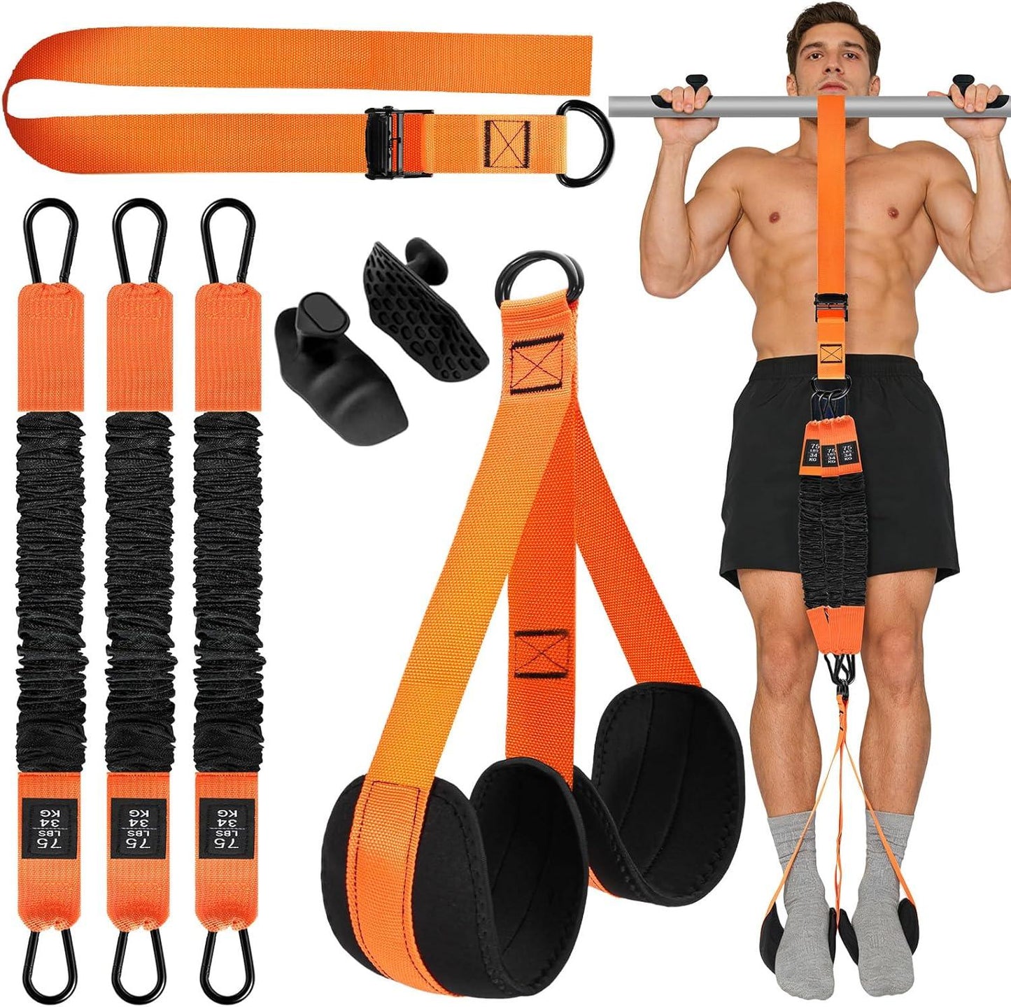 2 in 1 18PCS Heavy Resistance Bands & Assisted Pull Up Bands Combo – 300LBS/225LBS with Non-Slip Handles, Ankle Straps, Door Anchor, Adjustable Bands & Foot Pedals for Strength Training