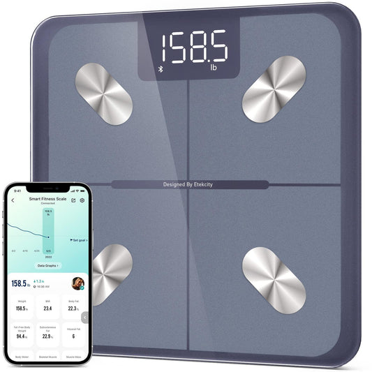 Etekcity Smart Scale for Body Weight, FSA&HSA Eligible, Bathroom Digital Weighing Scale with BMI, Body Fat, Muscle Mass, Accurate Bluetooth Home User Health Equipment Sync Apps, LED, Tempered glass