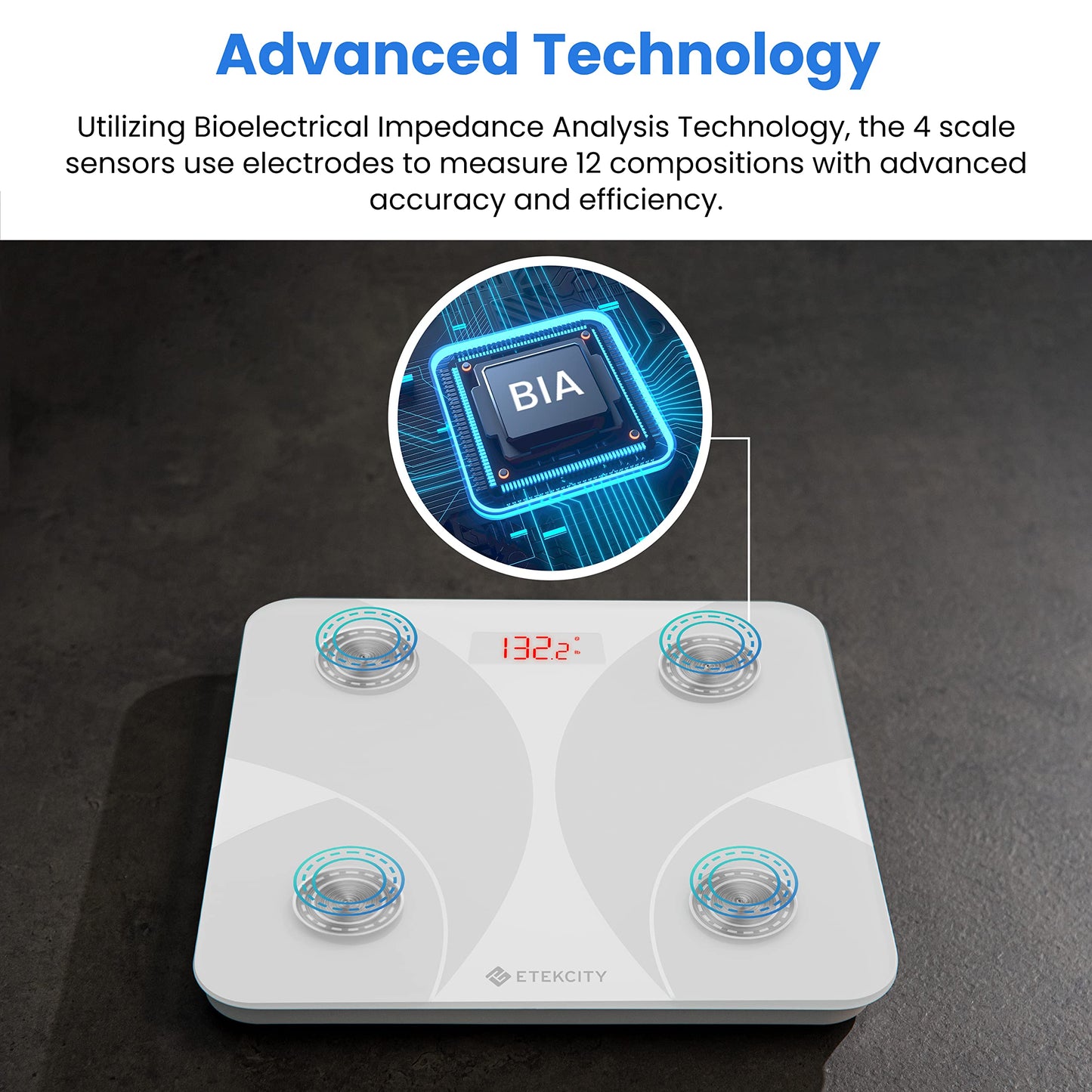 Etekcity Smart Scale for Body Weight, FSA&HSA Eligible, Bathroom Digital Weighing Scale with BMI, Body Fat, Muscle Mass, Accurate Bluetooth Home User Health Equipment Sync Apps, LED, Tempered glass