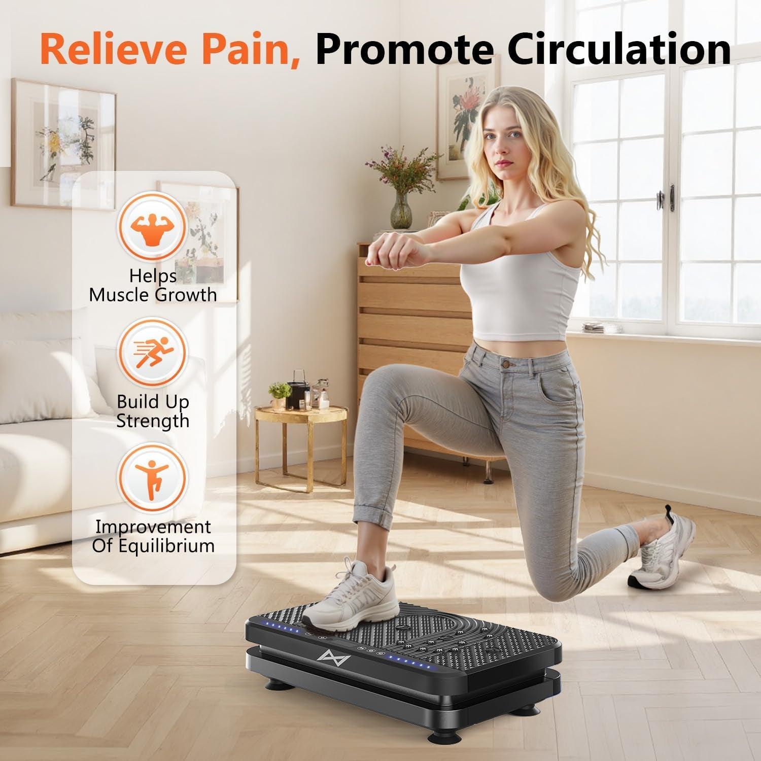 Vibration Plate Fitness Platform Exercise Machine Vibrating Shaking Full Body Shaker Workout Vibrate Stand Shake Board Sport Gym for Weight Loss Fat Burner for Women Men
