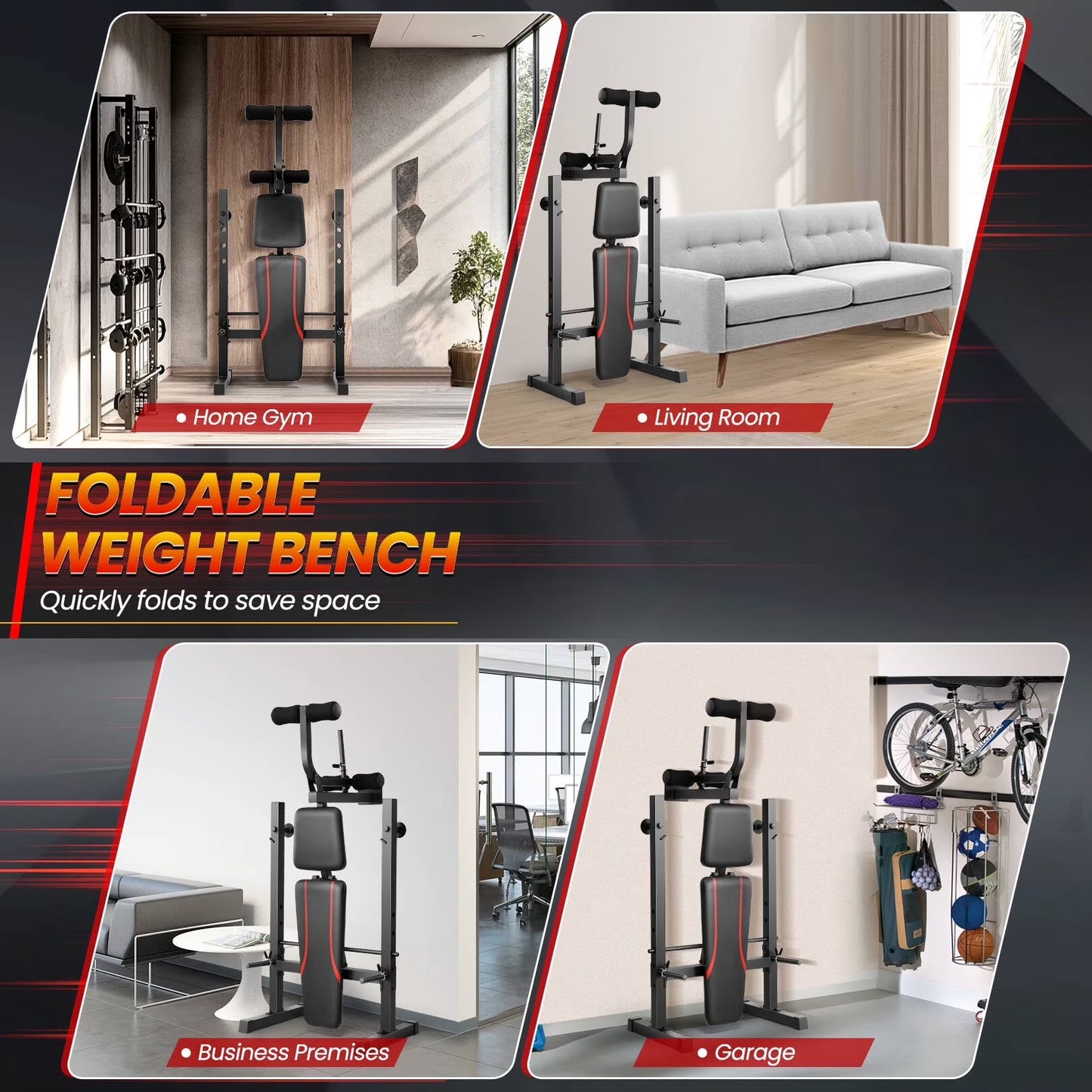 600LBS Foldable Weight Bench with Leg Extension and Leg Curl, Adjustable Workout Bench Set with Squat Rack, Olympic Bench Press for Home Gym Full-Body Strength Training
