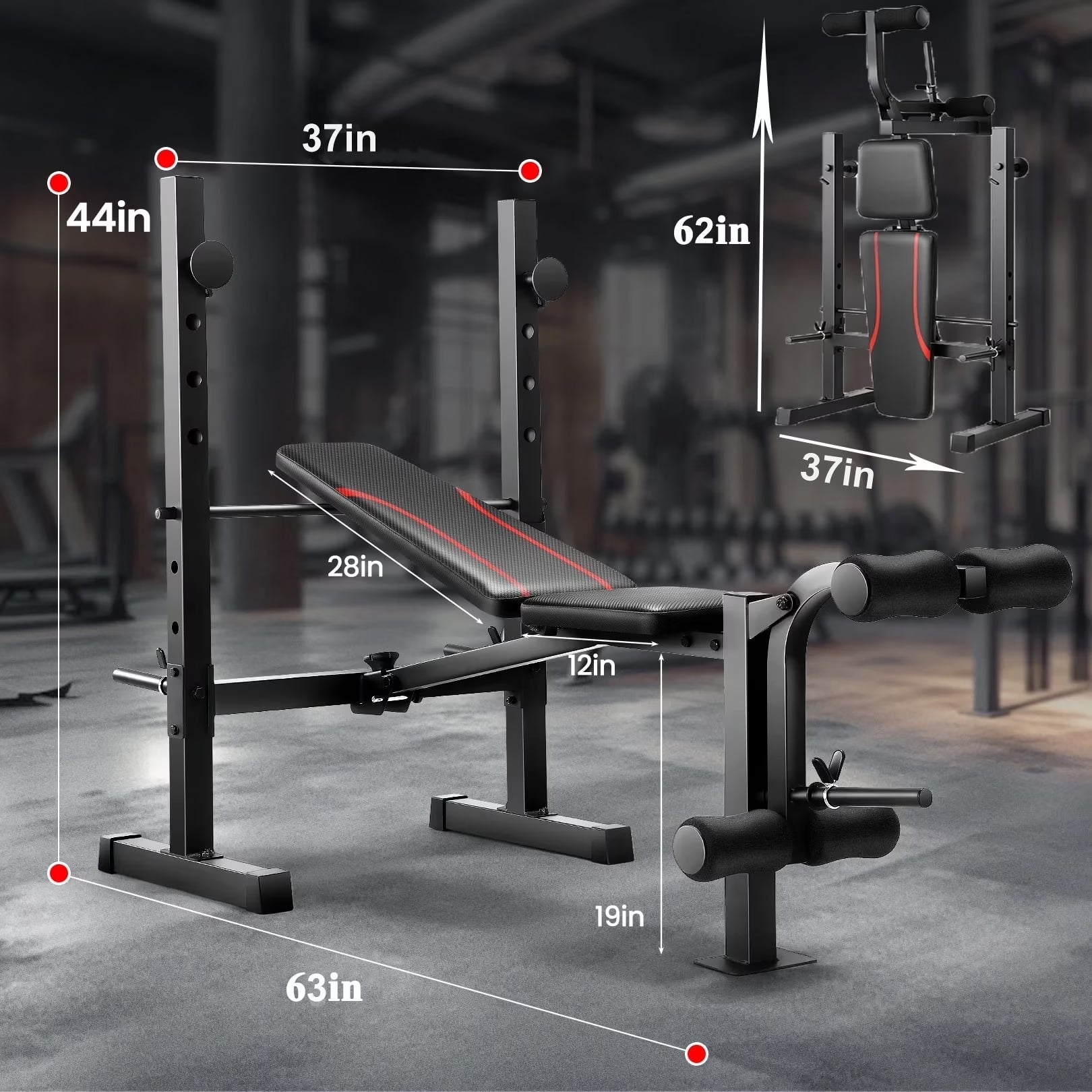 600LBS Foldable Weight Bench with Leg Extension and Leg Curl, Adjustable Workout Bench Set with Squat Rack, Olympic Bench Press for Home Gym Full-Body Strength Training