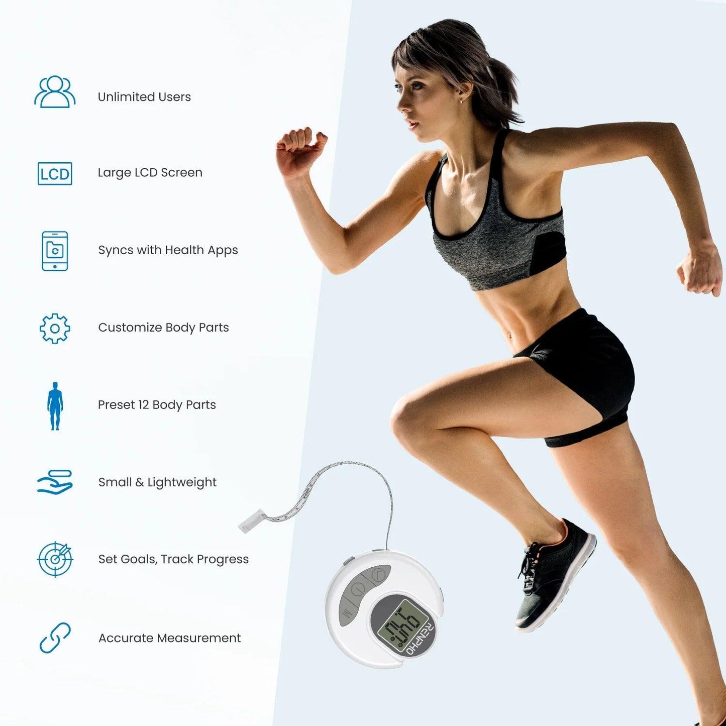 Smart Tape Measure with App, Bluetooth Body Measuring Tape for Body Circumference Monitoring, Mother-To-Be, Bodybuilder