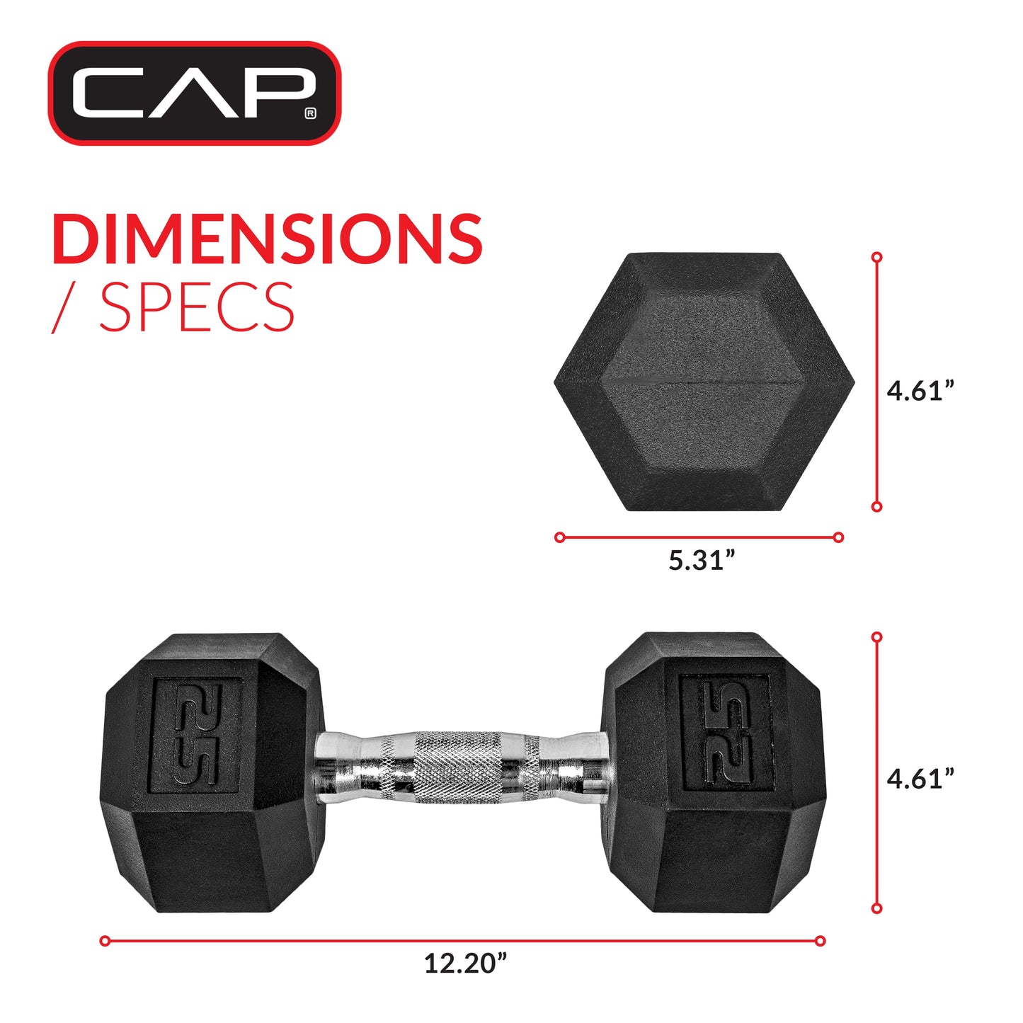 Barbell, 25Lb Rubber Hex Dumbbell, Single