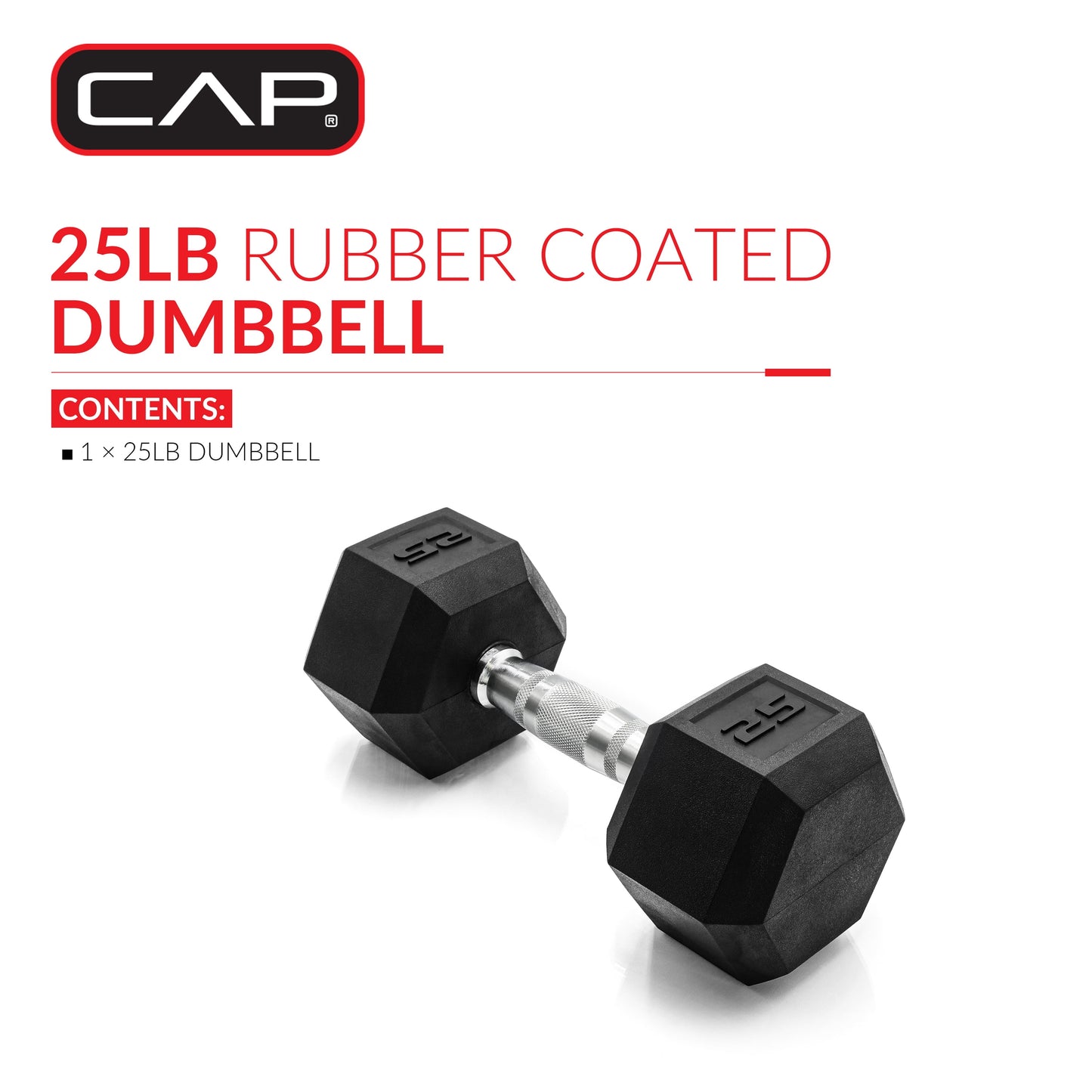 Barbell, 25Lb Rubber Hex Dumbbell, Single